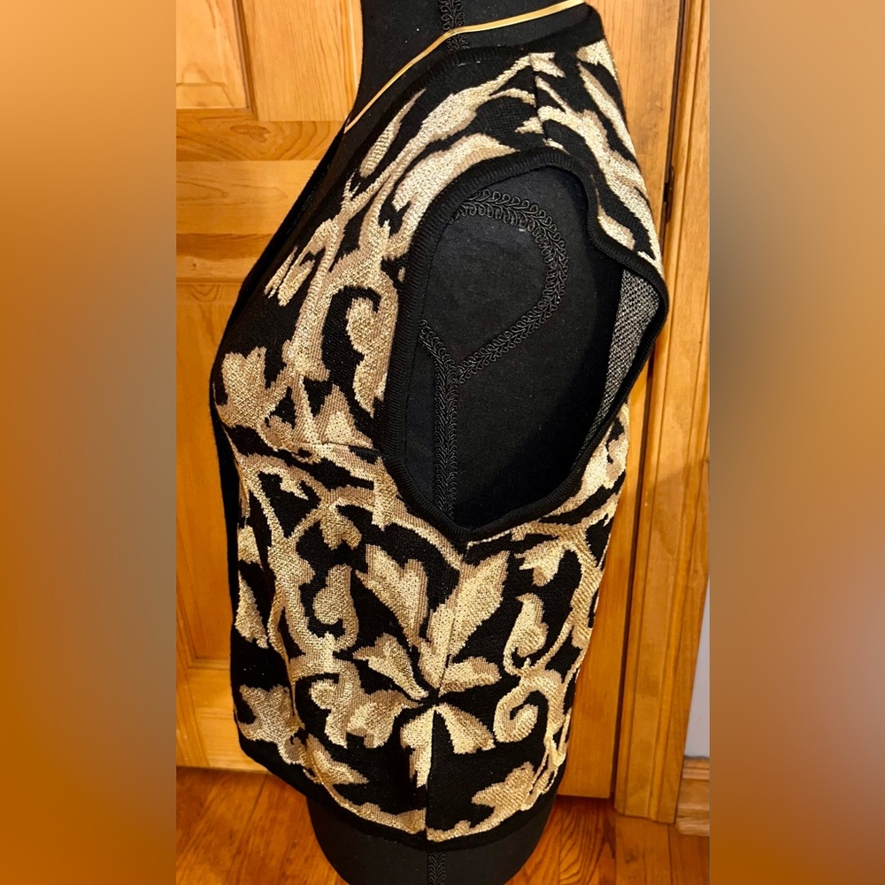 Vintage Peter Nygard Gold Metallic Knit Sweater Vest Small 90s Mob Wife Baroque - Picture 5 of 15